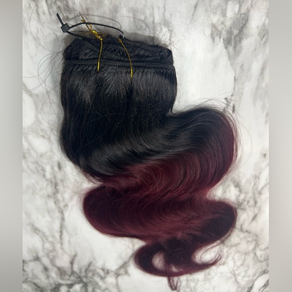 14 Inch Ombre Body Wave Black & Burgundy Clip in hair extensions. - Picture 3 of 5